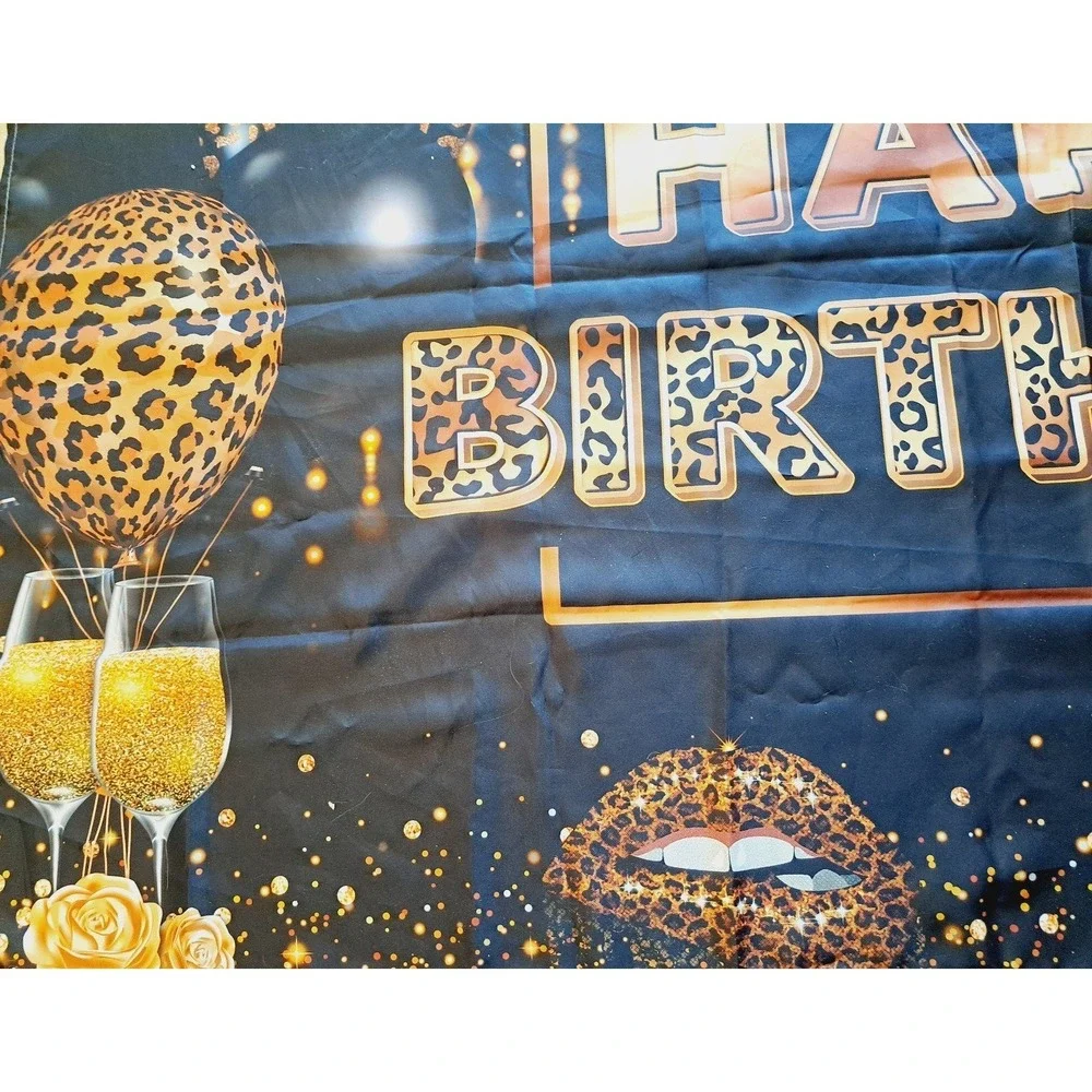 Happy Birthday Cheetah Print Banner with Grommets Quiet Luxury Party Celebrate